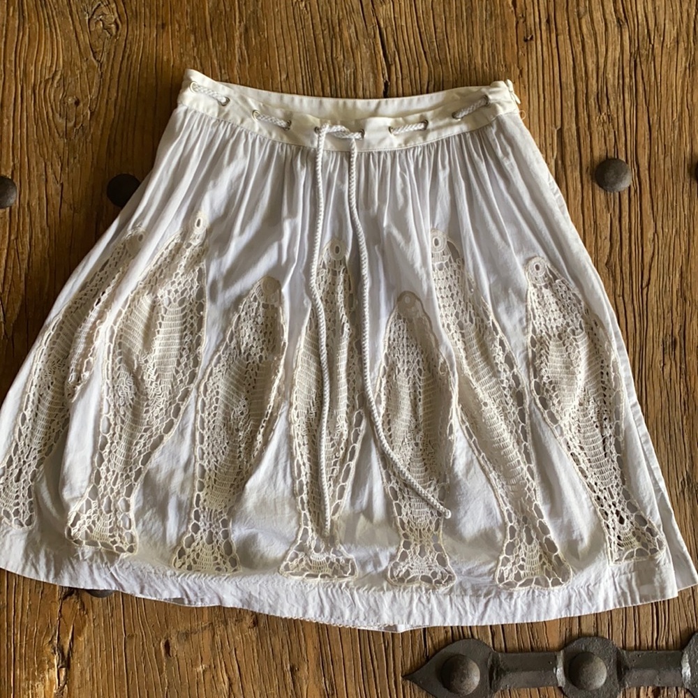 Floreat lined MIDI skirt with lace fish insets---very summery boho, nautical
